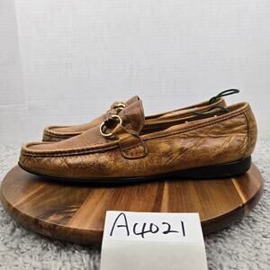 Zelli Mens 10.5M Brown Leather Patina Business Casual Wooden Horsebit Loafer